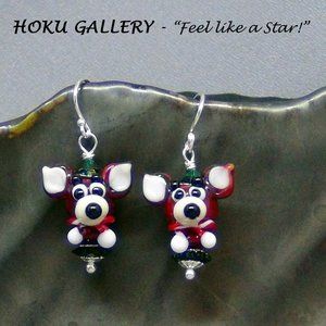 NWOT Lampwork Glass Reindeer Earrings, Sterling Silver Earwires, Handmade,1 1/2"